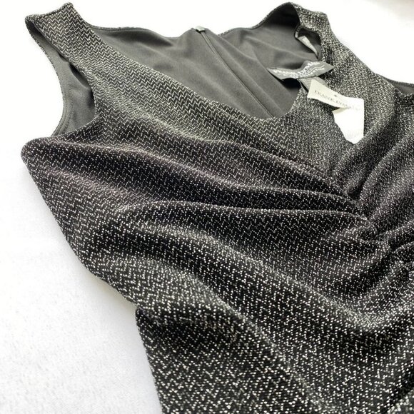 NWOT FRANK LYMAN COLLECTION BLACK SILVER METALLIC RUCHED HIGH LOW EVENING DRESS - Picture 5 of 7